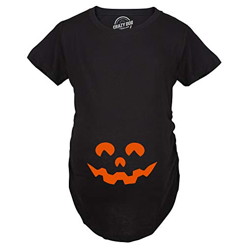 Maternity Cartoon Eyes Pumpkin Face T Shirt Halloween Fall October Pregnancy Tee Crazy Dog Novelty Maternity T-Shirts Premium Cotton Blend Graphic Tees Black M #TOP1