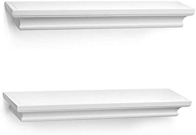BOMID White Floating Shelves Wall Shelves,Crown Molding Wall Mounted Mantle Shelf of Molding Ledge Wall Shelves Set of 2, 16 3/4 inches (White)