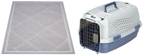 Image of AmazonBasics Two Door Top Load Pet Carrier, Small Size (1 Piece,19-inch) & AmazonBasics Cat Litter Box Mat - 24 x 35 Inches, Grey