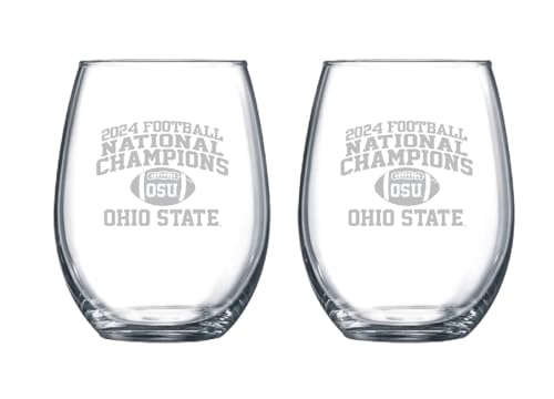 RFSJ INC. Ohio State Buckeyes 2024 National Championship Satin Finish Wine Glass Set, Official Logo Beverage Glasses, Collectible Fan Drinkware Set of Two 15 oz