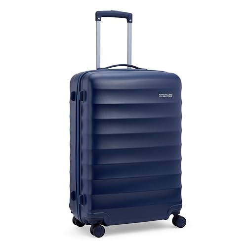 Image of American Tourister Barcelona | Check-in Trolley Bag (69 cm) | 360 8 Wheel Travel Luggage | Hard Case Polycarbonate Suitcase | Mounted Combination Lock | Midnight Blue