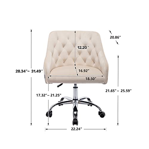 Goujxcy Desk Chair,Modern Velvet Fabric Office Chair,360° Swivel Height Adjustable Comfy Upholstered Tufted Accent Chair (Beige) #TOP1