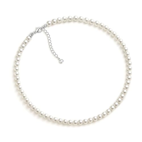 Zeffy Pearl Necklace 6MM/8MM Dainty Round Imitation Pearl Choker Necklace Wedding Pearl Necklace Delicate Jewelry for Women Simple Bridesmaid Jewelry Gifts