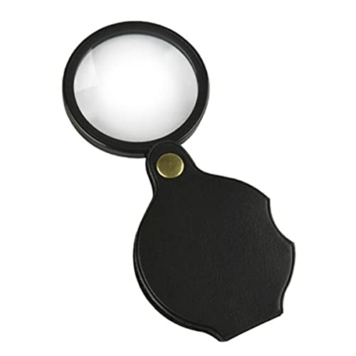 ULWSY Lupa de Bolsillo, Mini Lupa Plegable de 70 mm, 10 aumentos, con Funda Protectora giratoria, Funda de Cuero para Lectura, Clase de Ciencias, pasatiempo, Negro Cover