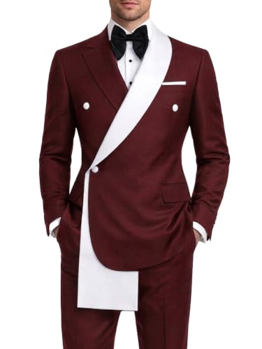 YBASHEM Men's Burgundy Tuxedo with Contrast Lapel Wedding Jacket