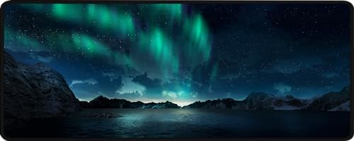 TECH8 USA Premium Desk Mouse Pad, Excellent Micro-Weave Cloth, Stitched Edges, Non-Slip Base, Water and Stain Resist, for Keyboard, Mouse and Laptop (Northern Lights, X-Large (32x12 inch))