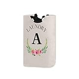 Freestanding Laundry Hamper Personalized Floral Initial Laundry Basket Shopping Bag, Collapsible Fab
