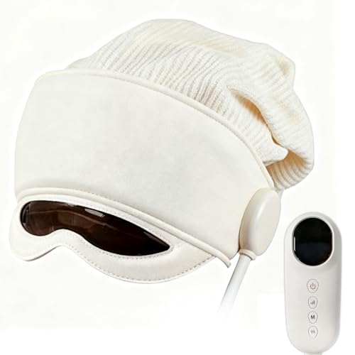 Masajeador Cabeza, Masajeador Eléctrico para el Cuero Cabelludo con Cuatro Modos de Masaje, Masajeador de Ojos con Calor para Dolores de Cabeza, Relajación del Estrés, Sueño