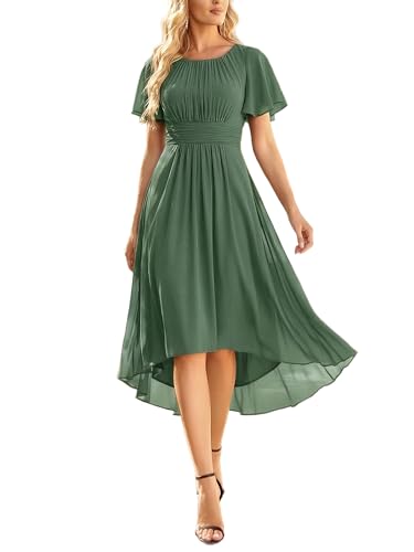 Ever-Pretty Vestidos De Fiesta para Mujer Una Línea Vestido Elegante Aanga Corta Alto-Bajo Verde Eucalipto 50