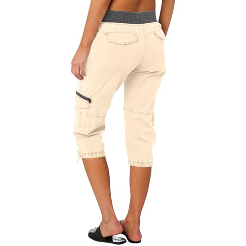 Womens Cargo Capris Summer Casual Drawstring Low Waisted Hiking Jogger Pants Lightweight Outdoor Cotton Capri Pants3