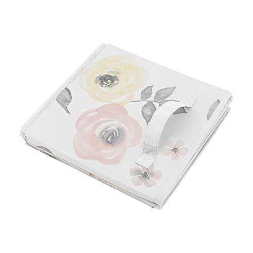 Sweet Jojo Designs Yellow Pink Watercolor Floral Foldable Fabric Storage Cube Bins Boxes Organizer Toys Kids Baby Childrens - Set Of 2 - Blush Peach Orange Cream Grey Shabby Chic Rose Flower Farmhouse #TOP3