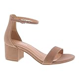 TOP Moda Darcie-1 Ankle Strap Dressy High Heel Sandal, Non-slip Sole, For Wedding, Party, Prom, Evening Wear, or Any Occasion, Sleek Style Block Heel Sandals, Taupe Nubuck, 8