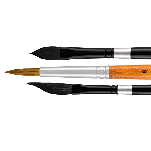 Black Velvet® And Golden Natural® Essential Strokes W/C 3Pc Set, Black Velvet Oval Wash Size 3/8, Dagger Stiper Size 1/4" Golden Natural Round Size 8 #TOP3