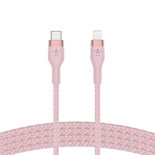 Câble USB-C vers Lightning rose de 2 mètres compatible iPhone 14 13 12 tressé Belkin