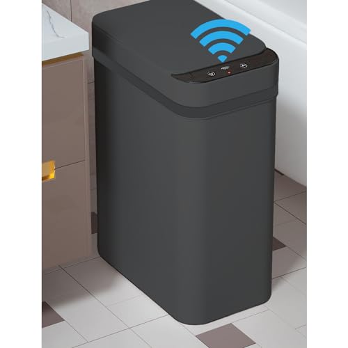 Yatmung 4 Gallons Bathroom Trash Can Automatic Touchless - 15.5 Liters Smart Trash Can Motion Sensor - Narrow, Plastic - Slim Electric Trash Bin - Skinny Garbage Can with Lid (Matte Black)