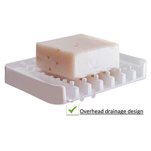 Soap Dish Holder 1Pack for Shower Waterfall Soap Holder Soap Saver Drainer Flexible Silicone Soap Tray for Bathroom Shower Kitchen Upgrade Raised Bumps Keep Soap Bars (White) - Thumbnail 4