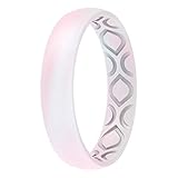 ThunderFit Silicone Wedding Bands for Women, Breathable Air Grooves Anniversary Rings 4mm Width - 1.5mm Thick (White Pink, Size 5.5-6 (16.5mm))