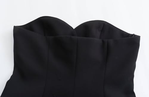 Perbai Womens Sleeveless Blazer Tube Top Off Shoulder Button Front Fitted Strapless Business Bandeau Vest4