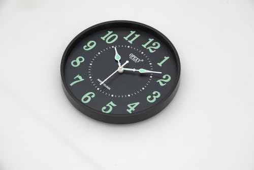 Image of Quartz Round Wall Clock 10 Inch | Slim & Lightweight Plastic Wall Clock | Glow in The Dark Luminous Numbers & Hands | Silent Accurate Quartz Movement