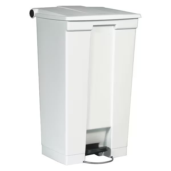 23 gal Rectangular Trash Can, White, 19 3/4 in Dia, Step-On, HDPE Base/Polypropylene Lid, Mfr: FG614600WHT-A