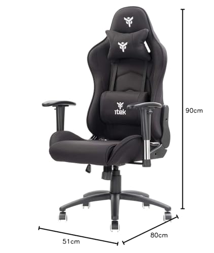 ITEK PLAYCOM FM20 Sedia Gaming ergon. Nera, schienale reclinabile, braccioli e poggiatesta regolabili, sup. lombare, comfort e design, ideale come sedia ufficio, sedia per studio o poltrona per gamer - Sedia gaming - Immagine 2