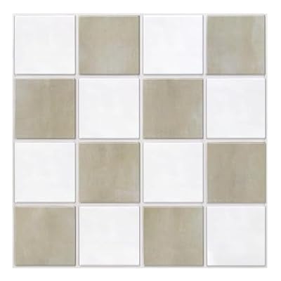 Commomy 10 Pcs Matte 3D Peel and Stick Tile 11.8"x11.8" Ultralight PVC Square Peel and Stick Backsplash for Kitchen Stick on Tiles for Bathroom,Living Room,FireplaceWall Decor,Beige and White