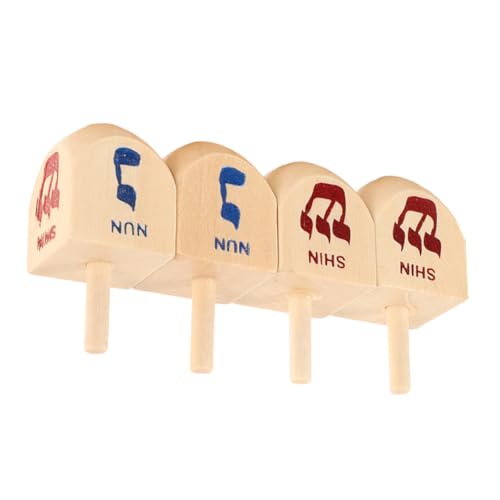WEKADRIN 4 Piezas Dreidels de Madera para Hanukkah Juguetes Educativos Infantiles Decoraciones Coloridas con Letras Hebreas Judío para Mejorar la Concentración
