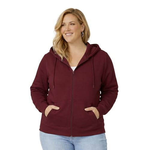 Image of HOODLIFE True-Fit Women's Plus Size Zip-Up Hoodie Jacket - Soft Cotton Fleece Sweatshirt with Hood, Full Zipper, Pockets - Casual Everyday Winter Wear