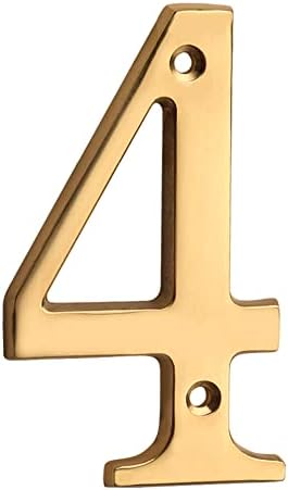 HASWARE 4 Inch Brass Modern Curvy House Number Polished Brass Finish Stylish Door Numbers Signage Plaque Street Home Address Numerals (6, Brass)