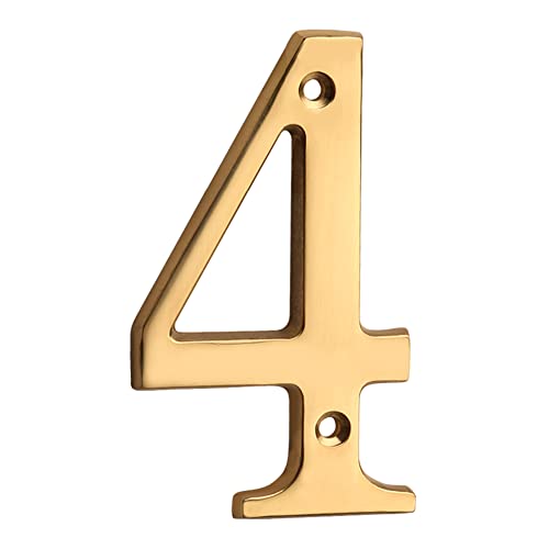 HASWARE 10,2 cm Messing, moderne, kurvige Hausnummer, poliertes Messing, stilvolle Türnummern, Schild, Straße, Hausadresse, Ziffern (4, Laiton)