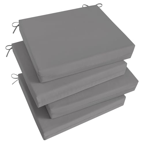 Image of Basic Beyond Outdoor Chair Cushions Set of 4, Square Corner Outdoor Cushions for Patio Furniture, Water Resistant Patio Chair Cushions with 2 Ties, 18.5x16x3, Light Grey