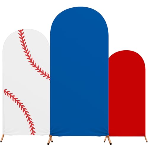 Tingjoo 3 Pcs Baseball Arch Backdrop Cover for Party Classic 4 Ft-6 ft Arch Spandex Fitted Baseball Party Decorations Photo Props Background for Birthday Balloon Wedding Baby Shower