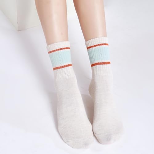 Image of Women's Premium Moisture Transferring Crew Socks, Suitable for Casual Sports, Soft and Comfortable(3P Pink+3p Beige)
