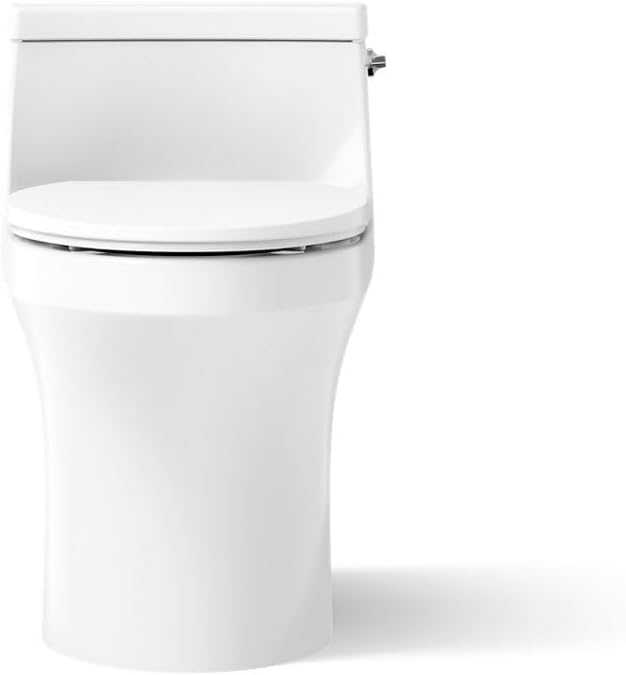KOHLER K-5172-RA-0 San Souci Comfort Height Compact Elongated 1.28 GPF Toilet with AquaPiston Flushing Technology and Right-Hand Trip Lever, White, 1-Piece