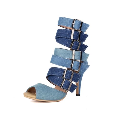 Escarpins denim avec zip dos et brides ajourées pour affiner la cheville