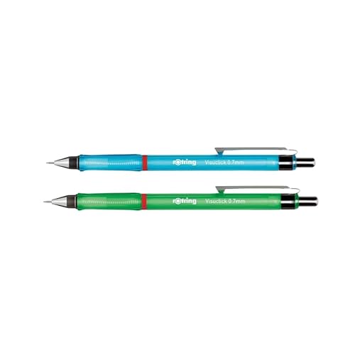 rOtring Visuclick Druckbleistift-Set, 2 Farben (Blau, Grün), 0,7 mm, 2B, automatisch, nachfüllbar, für Zeichnen, Schreiben, Schule und Büro