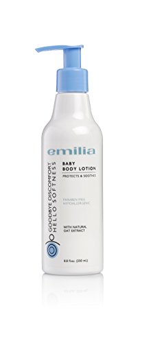 Emilia Hypoallergenic Baby Lotion - Quick-Absorbing, Non-Greasy, Alcohol-Free Baby Body Oatmeal Cream With Natural Colloidal Oatmeal for Dry Skin Eczema - Provides 24 Hour Moisturization - 8.8 fl.oz.