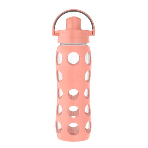 Lifefactory 22-Ounce Glass Water Bottle with Active Flip Cap and Protective Silicone Sleeve, Cantaloupe, 22oz