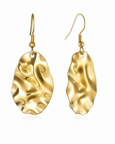 Idea di Design: La forma ovale di questi orecchini contrasta con il motivo martellato e li rende semplici ma eleganti e individuali. Gli orecchini d'oro brillano alla luce e vi mettono al centro dell'attenzione!