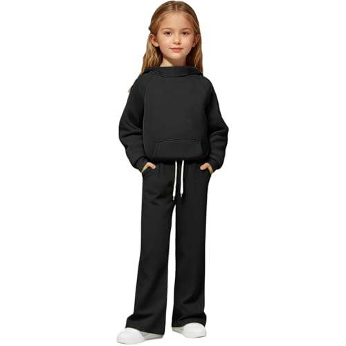 Girls 2 Piece Outfits Sweatsuit Oversized Fleece Hoodie Sweatshirts and Sweatpants with Pockets Kids Cute Y2k Athletic Jogger Sets Fall Winter Fashion Clothing Sets Tween Girls Winter Warm Tracksuits
