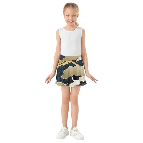 Athletic Shorts Girls Skorts Kids Tennis Skirts Outfit Teen Skirt Traditional Golden White Cranes Black 3t3