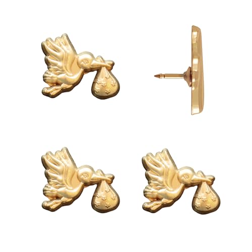 Image of Stork Carrying Baby Map Pins - Gold Stork Pins for Cork Boards, Maps, or Lapel Use - Designed in USA - Set of 4