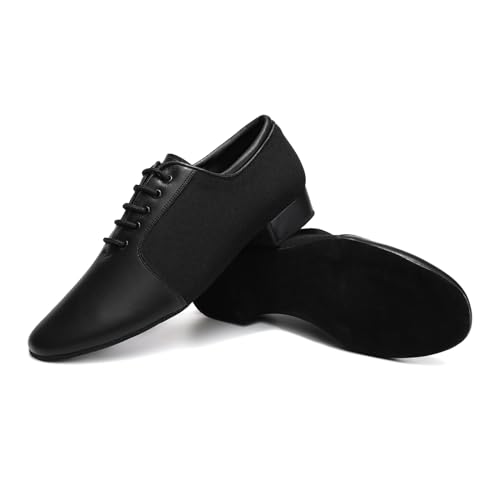 Uonpie Herren Tanzschuhe Schwarz Atmungsaktiv Schnürschuhe Tango Salsa ballsaal Tanzschuhe Modern Latin Jazz Niedriger Absatz Übungsschuhe Schwarz, 42 EU