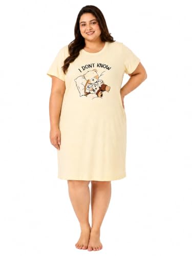 Image of 9shines Label Hosiery Cotton Knee Length Short Night Dress | Short Nighty for Women with Pocket | Graphic Print Nightwear | Night Gown for Women (M-7XL)