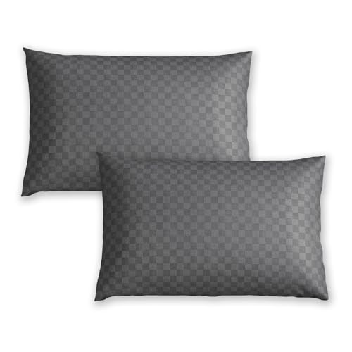 Trance Home Linen 300TC 100% Cotton Jacquard Checks Pillow Covers | Set of 2 Pillow Cases |Standard Size (20 x 30 inch, Dark Grey)