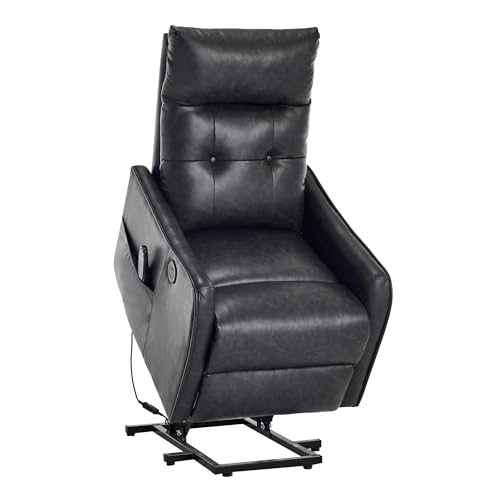 Trustyue Power Lift Recliner Chair with Heat and Massage, Lift Chairs for Standing Assistance,Small Lift Chair for Petite Elderly with Side Pocket Remote Control PU Leather Grey
