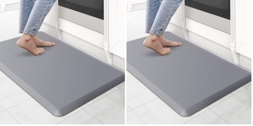 Image of KitchenClouds Kitchen Mat Cushioned Anti Fatigue Rug 17.3 inchx28 inch Waterproof Non Slip Standing Desk Mat Comfort Floor Mats for Kitchen House Sink Office (Grey) (Pack of 2)