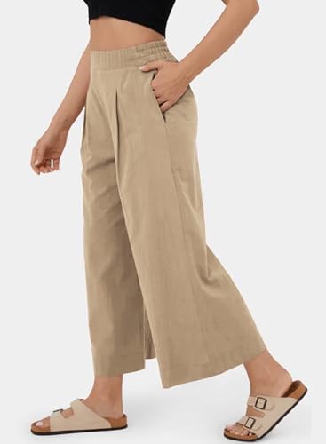 EVALESS Women's Wide Leg Palazzo Pants Elastic High Waisted Trousers Work Suit Pants with Pockets2