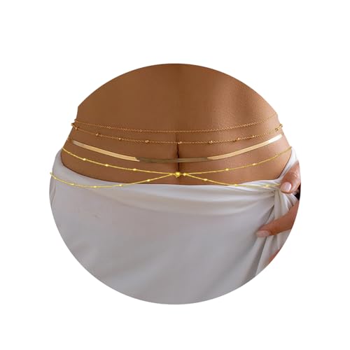 4 Stück Bauchkette, Bauchkette Gold für Frauen, Körperketten Verstellbar Bauch Kette Goldene Set für Frauen Mädchen, Körperkette mit...