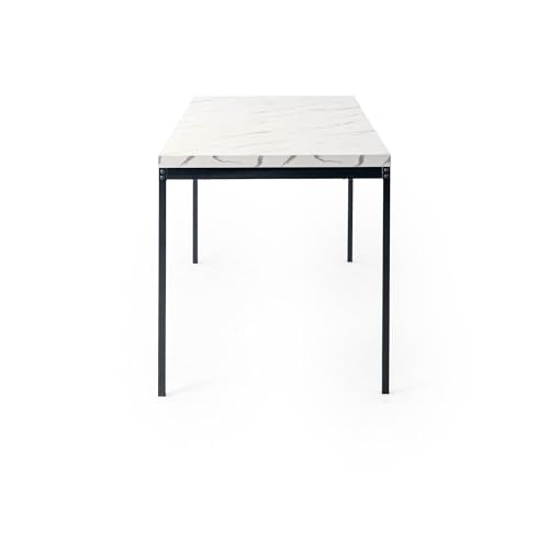 FurnitureR Tables à Service de Jardin en Imitation Marbre Blanc, pour 4 à 6 Personnes, Plateau en Bois Epais avec Structure Métallique, pour Terrasse, Patio, Salle à Manger, Garden, 150 x 75 x 75cm – Image 5